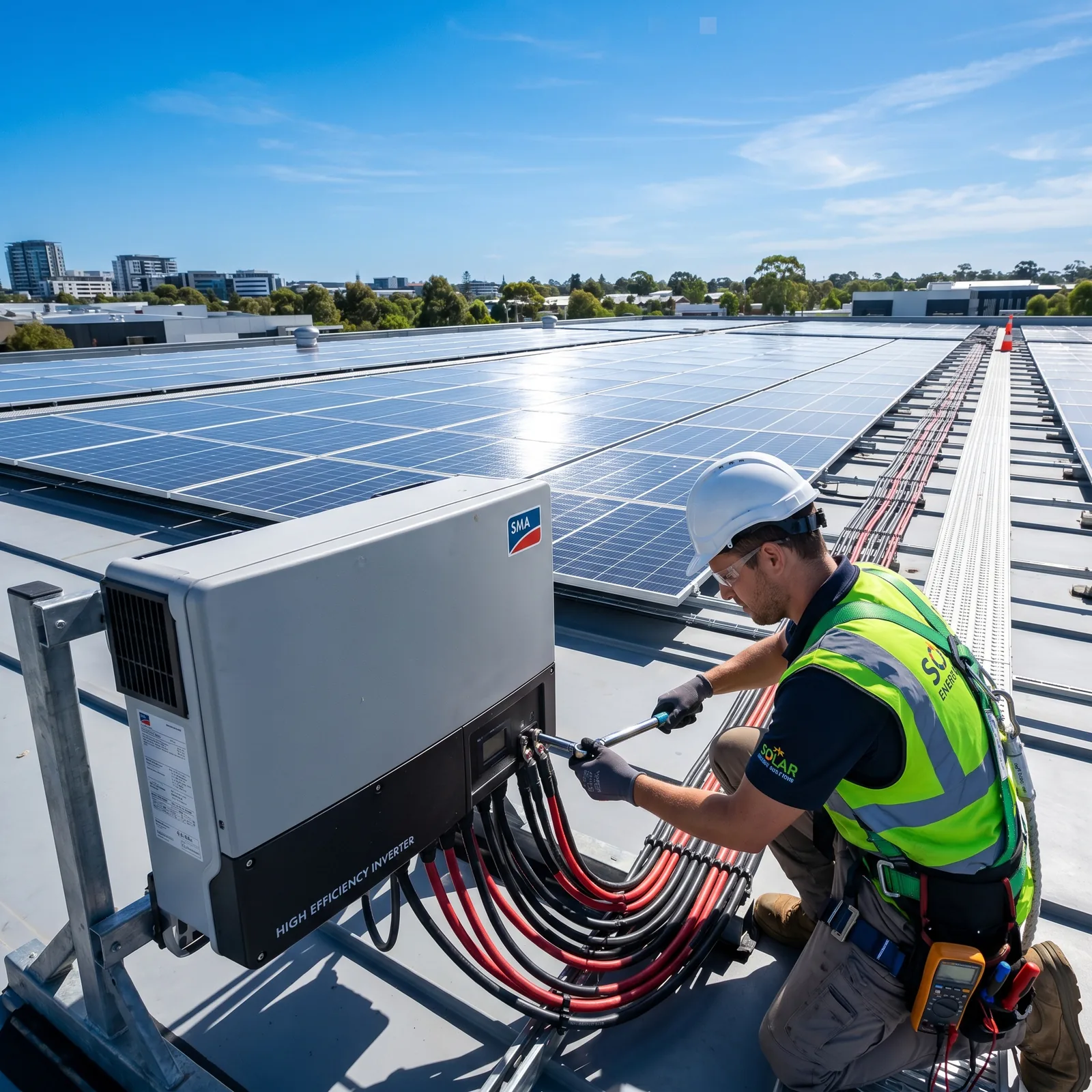 Industrial photovoltaic solar panel installation